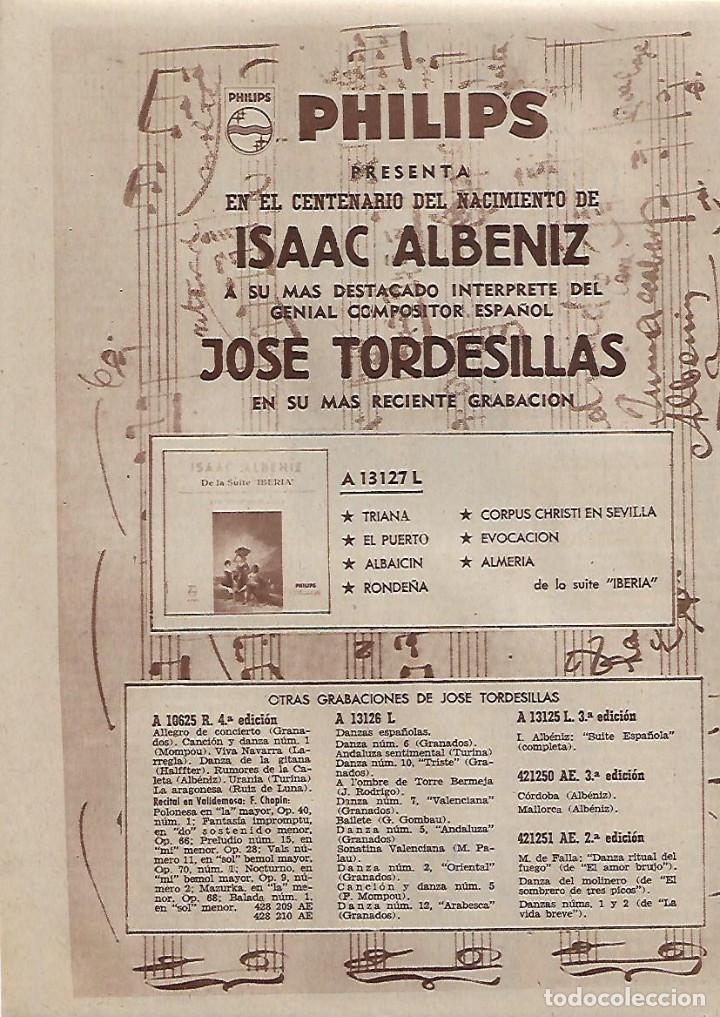 Collecting paper: A&Ntilde;O 1960 RECORTE PRENSA PUBLICIDAD DISCO JOSE TORDESILLAS ISAAC ALBENIZ PHILIPS GRABACION