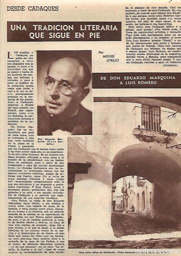 Coleccionismo: A&Ntilde;O 1960 RECORTE PRENSA CADAQUES DE EDUARDO MARQUINA A LUIS ROMERO TRADICION LITERARIA