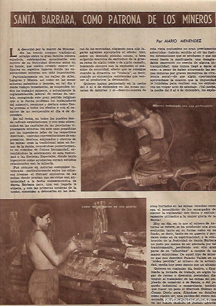 Coleccionismo: A&Ntilde;O 1957 RECORTE PRENSA MINERIA SANTA BARBARA PATRONA MINEROS POZO SAN ANTONIO MOREDA