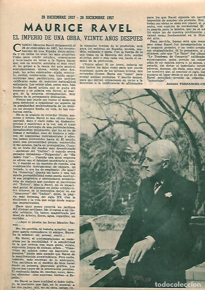 Collectionnisme: A&Ntilde;O 1957 RECORTE PRENSA MUSICA MAURICE RAVEL EL IMPERIO DE UNA OBRA BOLERO