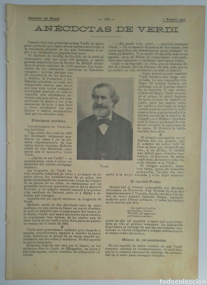 Coleccionismo: An&eacute;cdotas de Verdi. 1901. Alrededor del mundo.