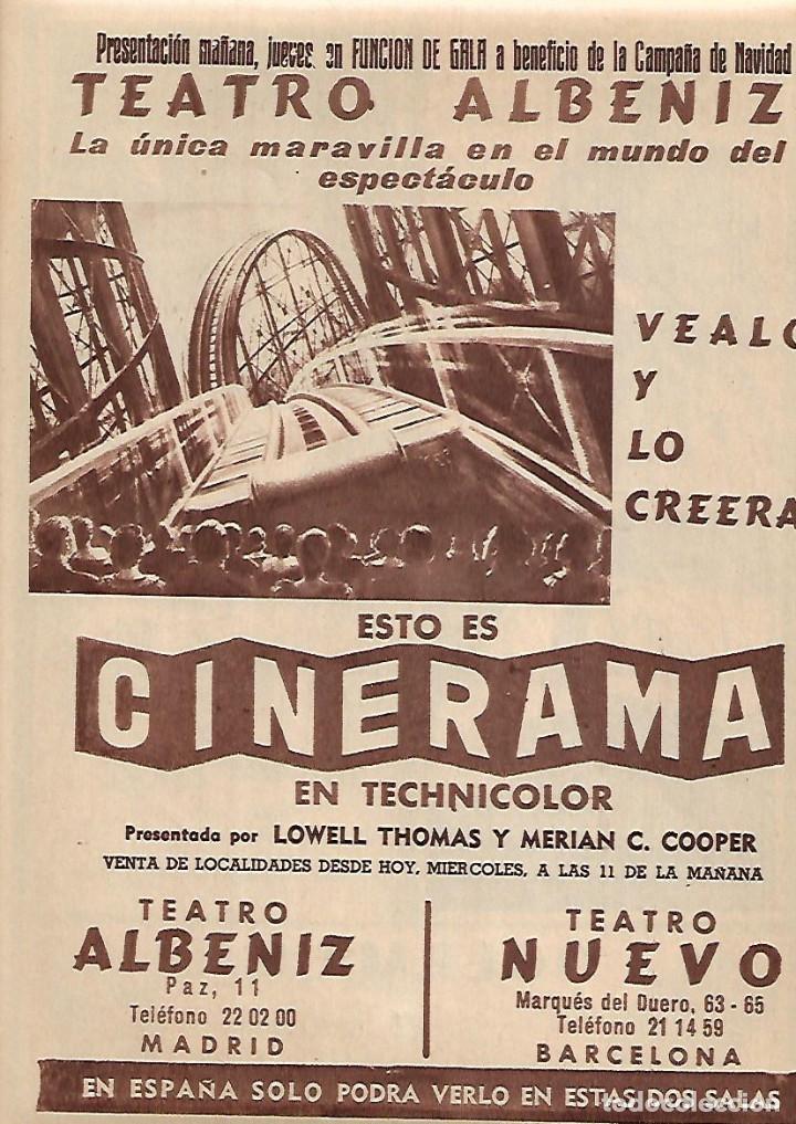 Collectionnisme: A&Ntilde;O 1958 RECORTE PRENSA PUBLICIDAD CINE TEATRO ALBENIZ CINERAMA EN TECHNICOLOR