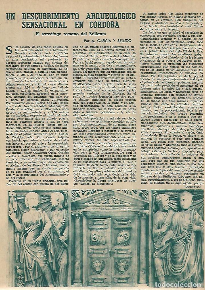 Coleccionismo: A&Ntilde;O1958 RECORTE PRENSA CORDOBA SARCOFAGO ROMANO DEL BRILLANTE ARQUEOLOGIA DESCUBRIMIENTO ARQUEOLOGIC