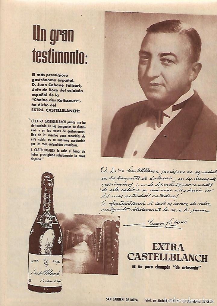 Collecting paper: A&Ntilde;O 1958 RECORTE PRENSA PUBLICIDAD BEBIDAS CAVA EXTRA CASTELLBLANCH JUAN CABANE FELISART
