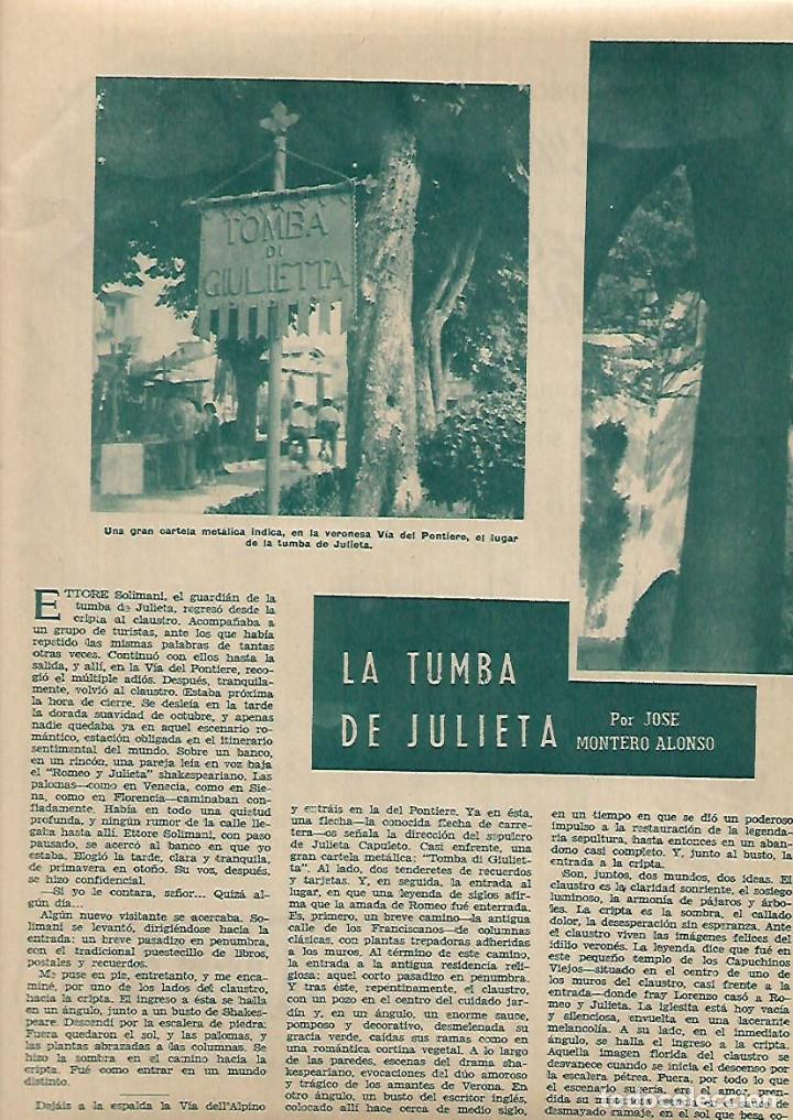 Sammelleidenschaft Papier: A&Ntilde;O 1958 RECORTE PRENSA LA TUMBA DE JULIETA VIA DEL PONTIERE VERONA GIULIETA CAPULETO