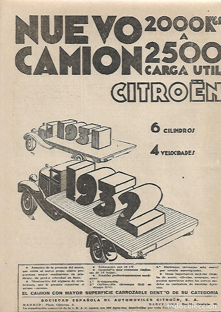 Sammelleidenschaft Papier: A&Ntilde;O 1931 RECORTE PRENSA PUBLICIDAD NUEVO CAMION CITROEN TRANSPORTE