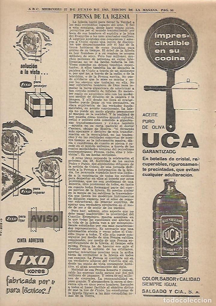 Coleccionismo: A&Ntilde;O 1962 RECORTE PRENSA PUBLICIDAD ALIMENTACION ACEITE DE OLIVA UCA SALGADO Y CIA
