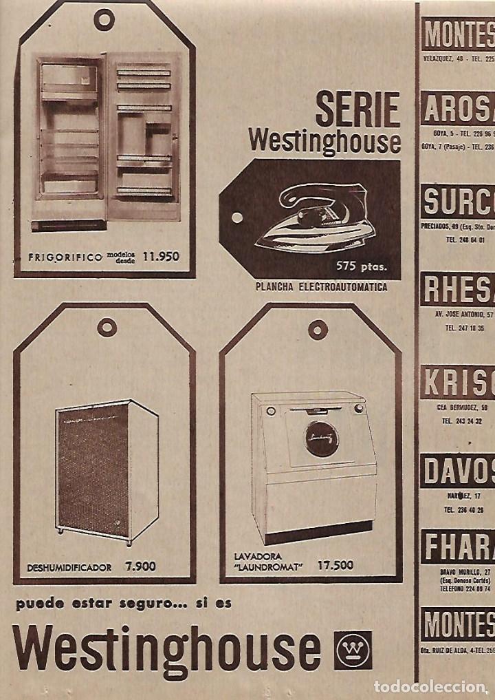 Collectionnisme: A&Ntilde;O 1962 RECORTE PRENSA PUBLICIDAD ELECTRODOMESTICOS WESTINGHOUSE