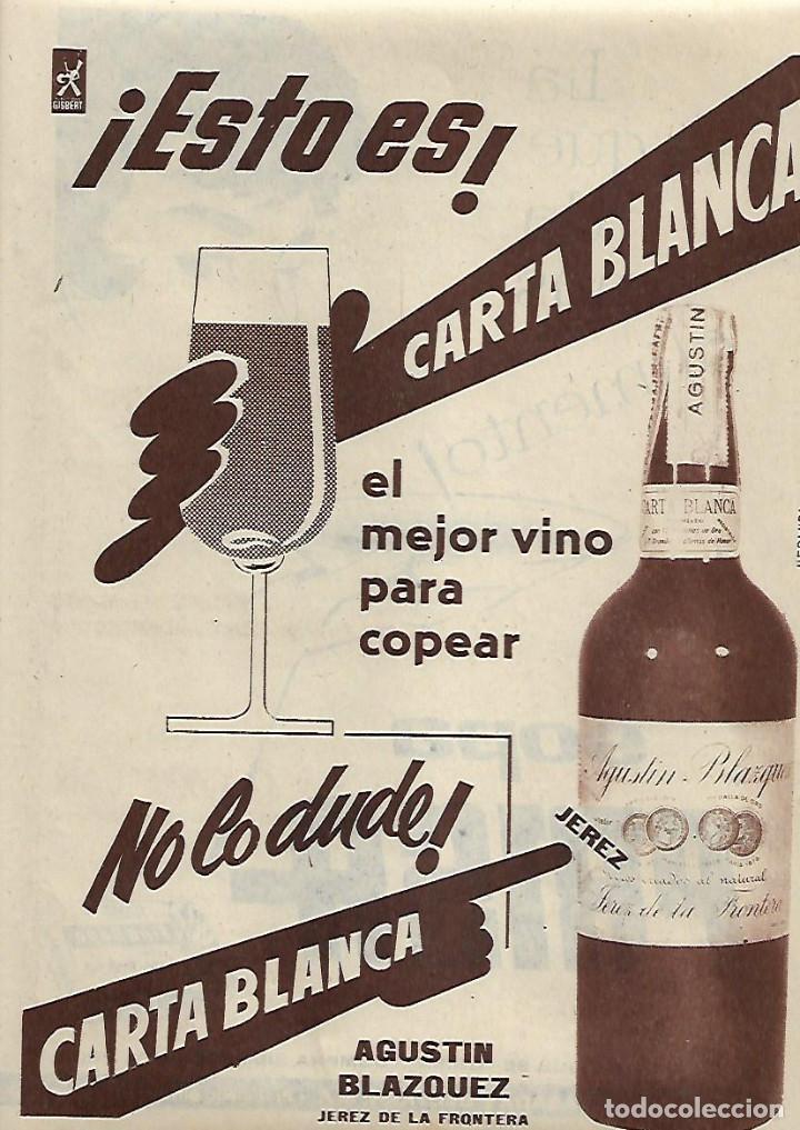 Collecting paper: A&Ntilde;O 1958 RECORTE PRENSA PUBLICIDAD BEBIDAS CARTA BLANCA VINO PARA COPEAR AGUSTIN BLAZQUEZ JEREZ