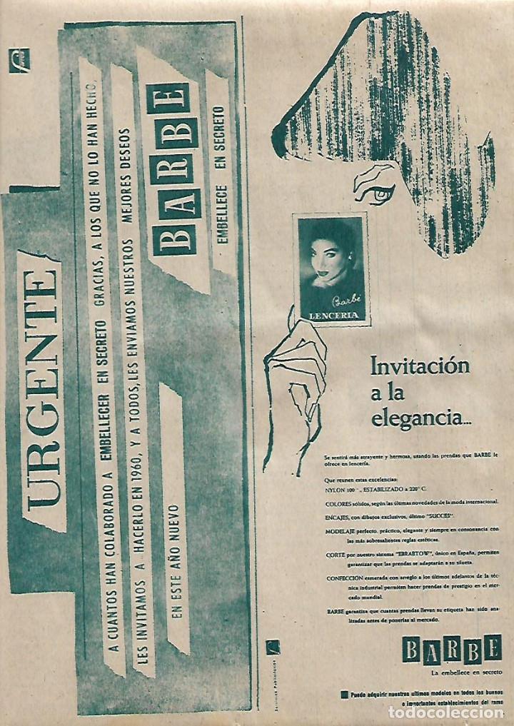 Sammelleidenschaft Papier: A&Ntilde;O 1960 RECORTE PRENSA PUBLICIDAD BARBE LENCERIA MODA INTIMA