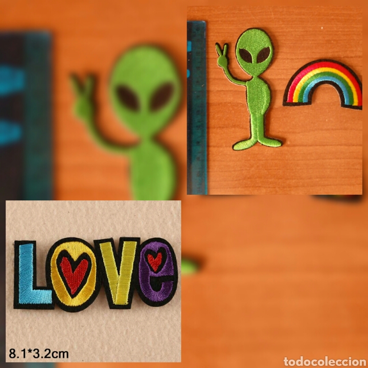 Coleccionismo: Alien paz,arcoiris y love 3 parches termoadhesivos - Foto 1