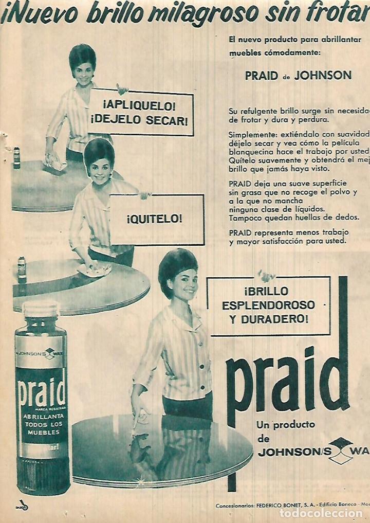 Coleccionismo: A&Ntilde;O 1962 RECORTE PRENSA PUBLICIDAD PRAID DE JOHNSON CERA ABRILLANTADOR DE MUEBLES