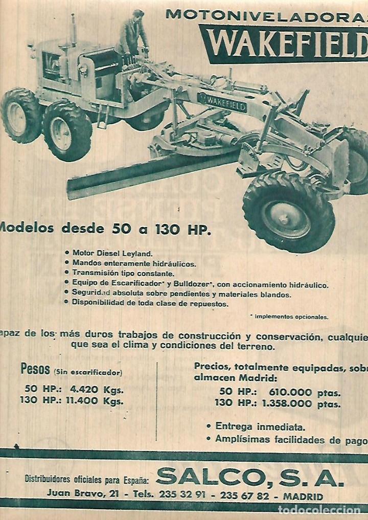 Sammelleidenschaft Papier: A&Ntilde;O 1962 RECORTE PRENSA PUBLICIDAD MOTONIVELADORA WAKEFIELD SALCO MAQUINARIA CONSTRUCCION EMERSON TV