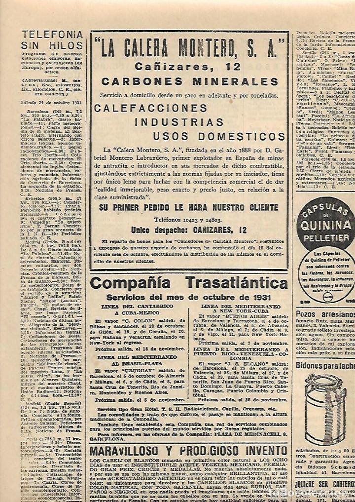 Collectionnisme: A&Ntilde;O 1931 RECORTE PRENSA PUBLICIDAD LA CALERA MONTERO CALEFACCION CARBONES MINERALES