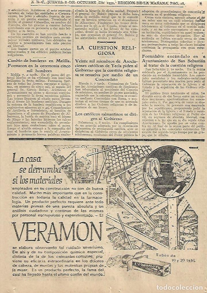 Collectionnisme: A&Ntilde;O 1931 RECORTE PRENSA PUBLICIDAD CALMANTE VERAMON