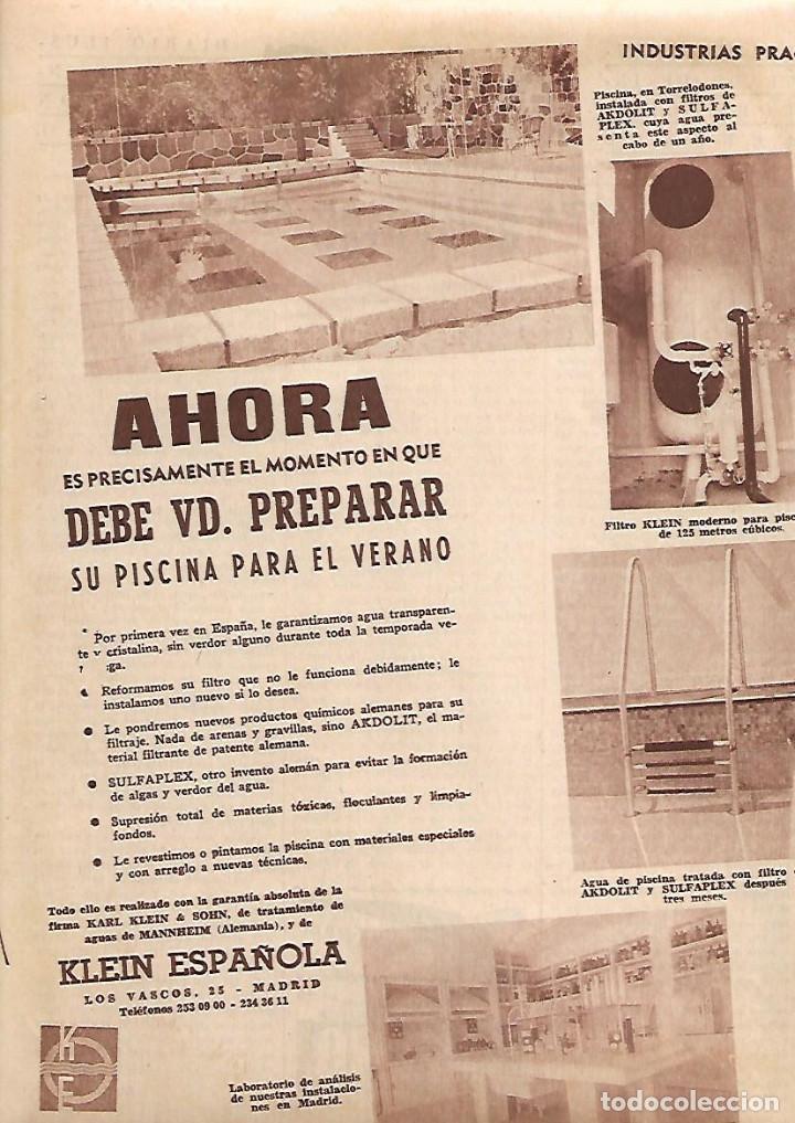 Collezionismo: A&Ntilde;O 1962 RECORTE PRENSA PUBLICIDAD INDUSTRIAS PRAGER PISCINA KLEIN ESPA&Ntilde;OLA