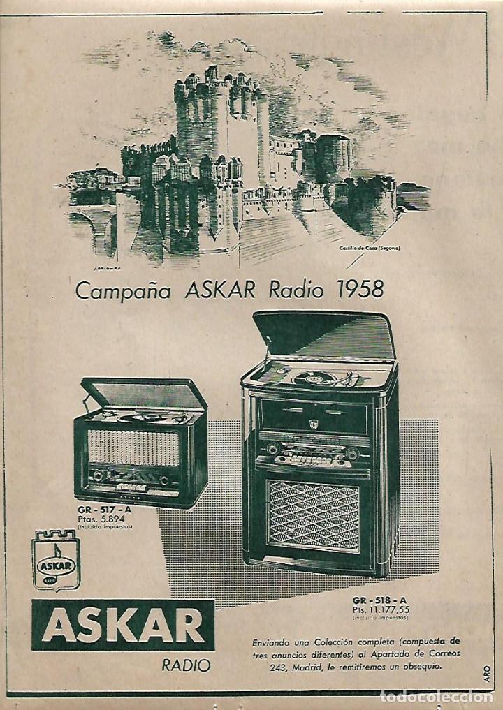 Collezionismo: A&Ntilde;O 1957 RECORTE PRENSA PUBLICIDAD ASKAR RADIO