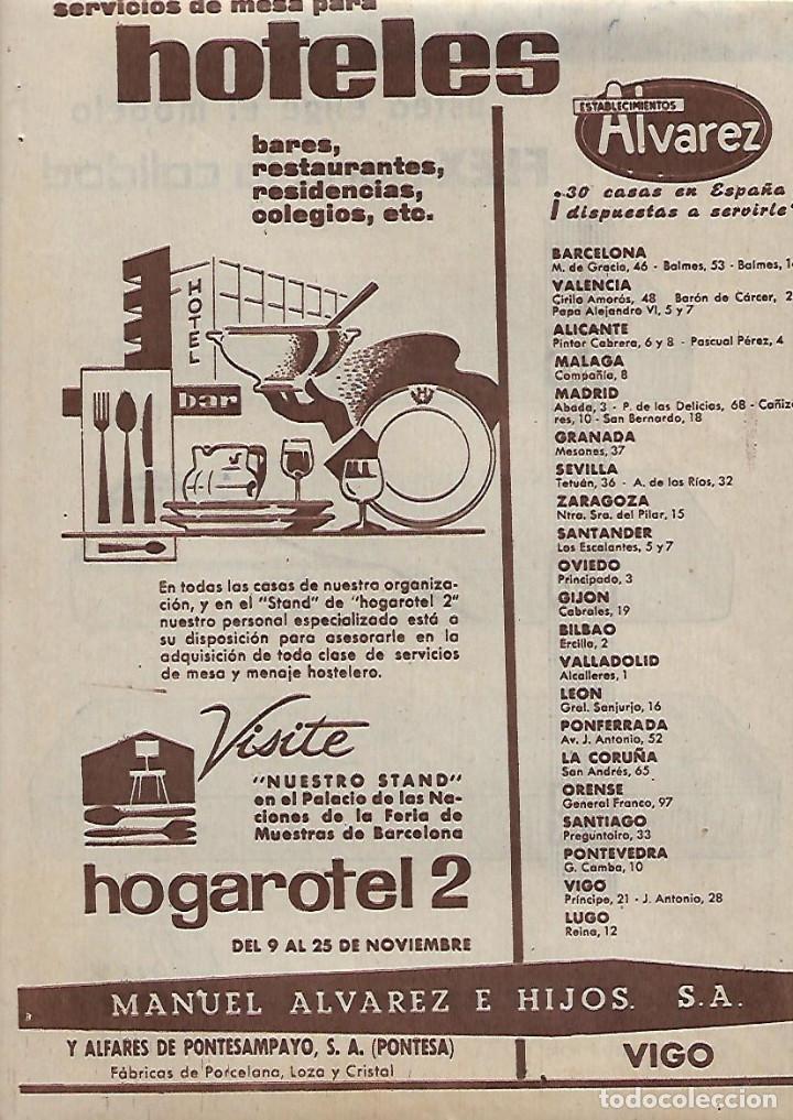 Colecionismo: A&Ntilde;O 1962 RECORTE PRENSA PUBLICIDAD ESTABLECIMIENTOS ALVAREZ MANUEL SERVICIOS DE MESA PARA HOTELES