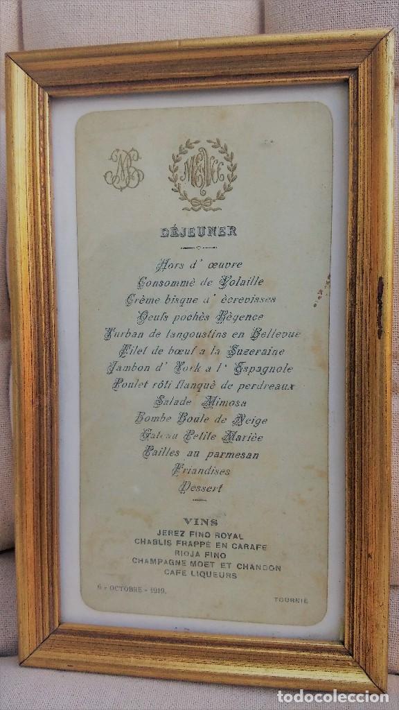Coleccionismo: MEN&Uacute; FRANC&Eacute;S ENMARCADO A&Ntilde;O 1919 - MEDIDAS CON MARCO 19x11,2 Cm.
