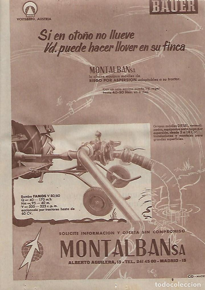 Colecionismo: A&Ntilde;O 1962 RECORTE PRENSA PUBLICIDAD RIEGO POR ASPERSION BAUER MONTALBAN ALBERTO AGUILERA