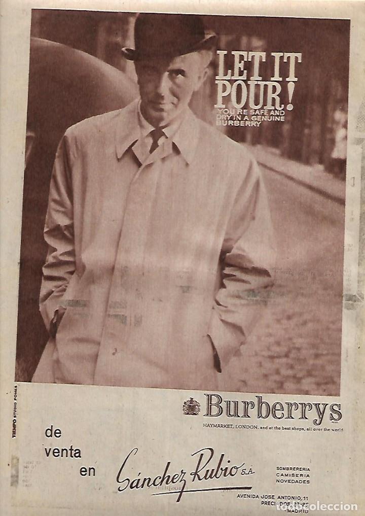 Colecionismo: A&Ntilde;O 1962 RECORTE PRENSA PUBLICIDAD GABARDINA SE&Ntilde;OR BURBERRYS VENTA EN SANCHEZ RUBIO