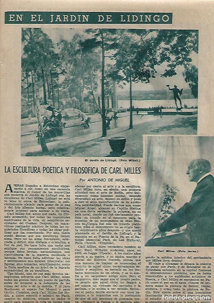 Collectionnisme: A&Ntilde;O 1957 RECORTE PRENSA ESCULTURA POETICO FILOSOFICA CARL MILLES JARDIN LIDINGO MANO DE DIOS ORFEO
