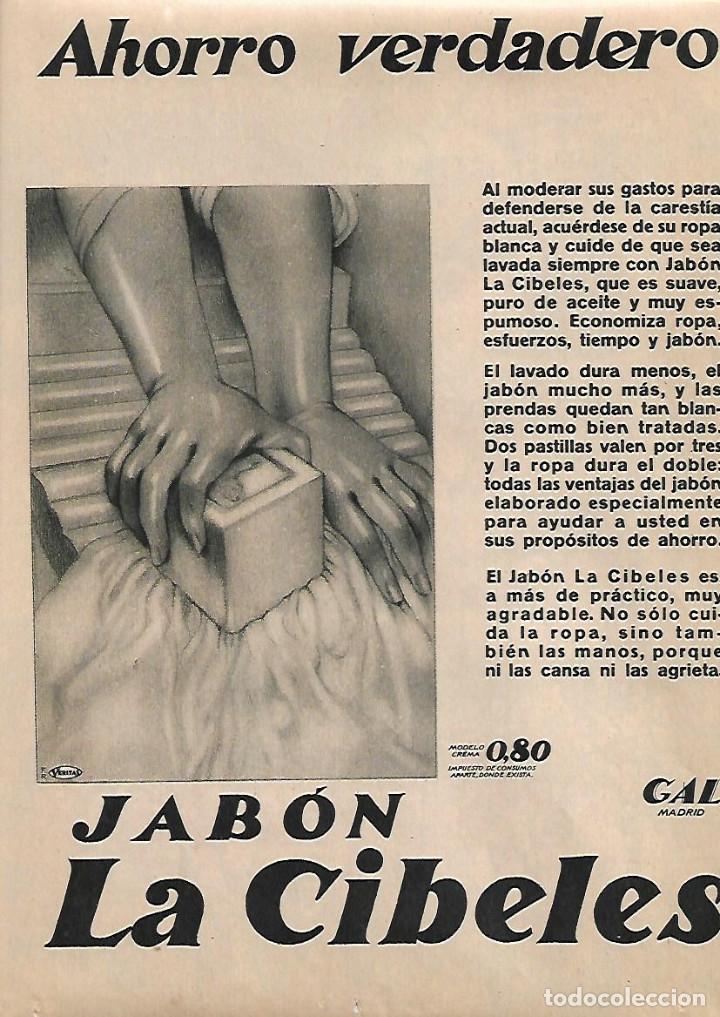 Colecionismo: A&Ntilde;O 1931 RECORTE PRENSA PUBLICIDAD PASTILLA DE JABON LA CIBELES PERFUMERIA GAL