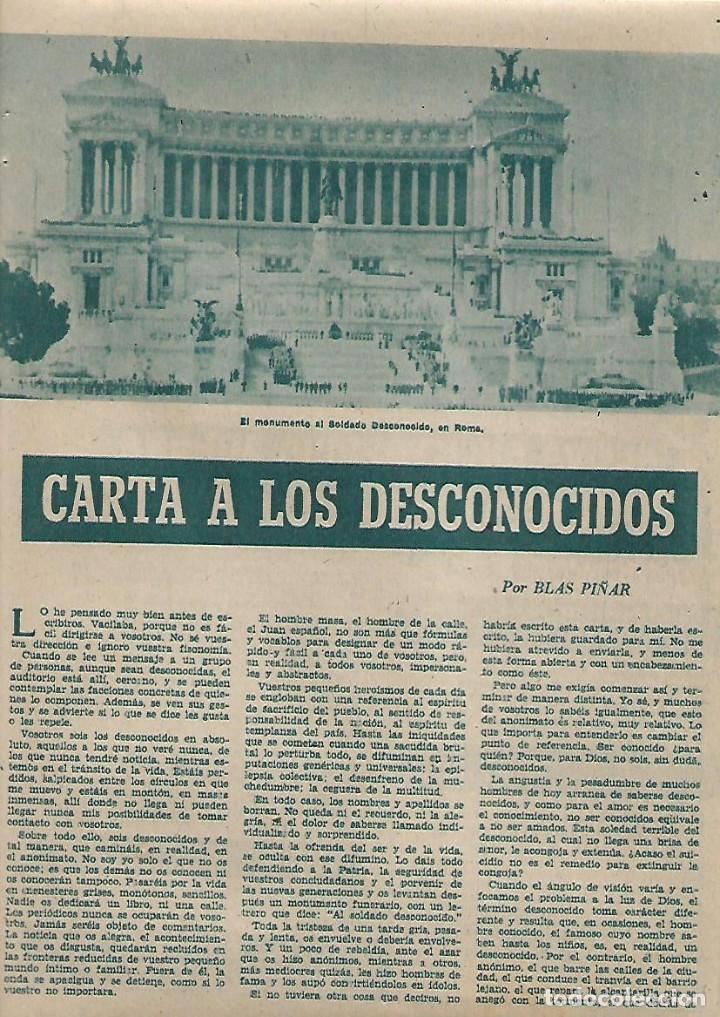 Coleccionismo: A&Ntilde;O 1960 RECORTE PRENSA CARTA A LOS DESCONOCIDOS BLAS PI&Ntilde;AR HEROES ANONIMOS