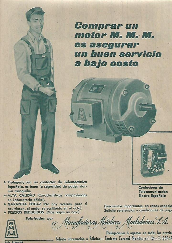 Coleccionismo: A&Ntilde;O 1960 RECORTE PRENSA PUBLICIDAD MOTOR MMM MANUFACTURAS METALICAS MADRILE&Ntilde;AS
