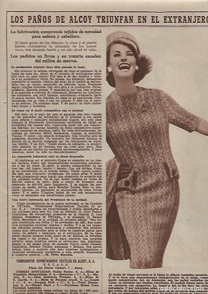Coleccionismo: A&Ntilde;O 1962 RECORTE PRENSA PUBLICIDAD PA&Ntilde;OS ALCOY FABRICANTES EXPORTADORES TEXTILES DE ALCOY TEJIDO