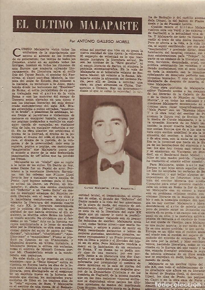 Coleccionismo: A&Ntilde;O 1962 RECORTE PRENSA CURZIO MALAPARTE EL ULTIMO MALAPARTE PRATO TOSCANA CASTILLO DEL EMPERADOR