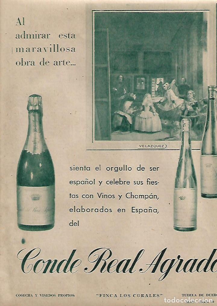 Colecionismo: A&Ntilde;O 1957 RECORTE PRENSA PUBLICIDAD BEBIDAS VINO CAVA CHAMPAN CONDE REAL AGRADO LOS CORALES TUDELA