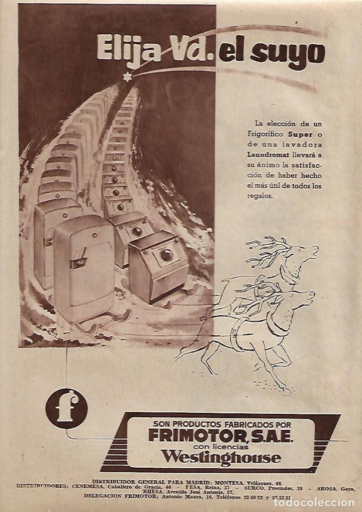 Colecionismo: A&Ntilde;O 1957 RECORTE PRENSA PUBLICIDAD ELECTRODOMESTICOS FRIMOTOR LAVADORA WESTINGHOUSE