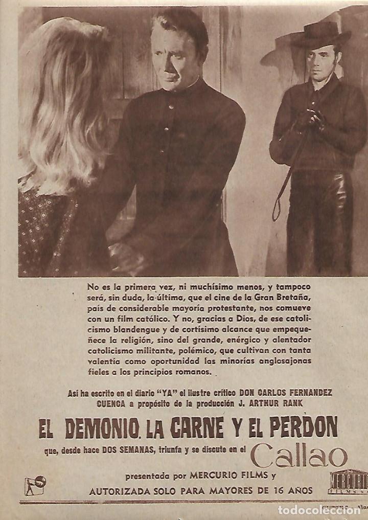 Coleccionismo: AÑO 1962 RECORTE PRENSA PUBLICIDAD CINE PELICULA EL DEMONIO LA CARNE Y EL PERDON MERCURIO FILMS - Foto 1 - 127237979