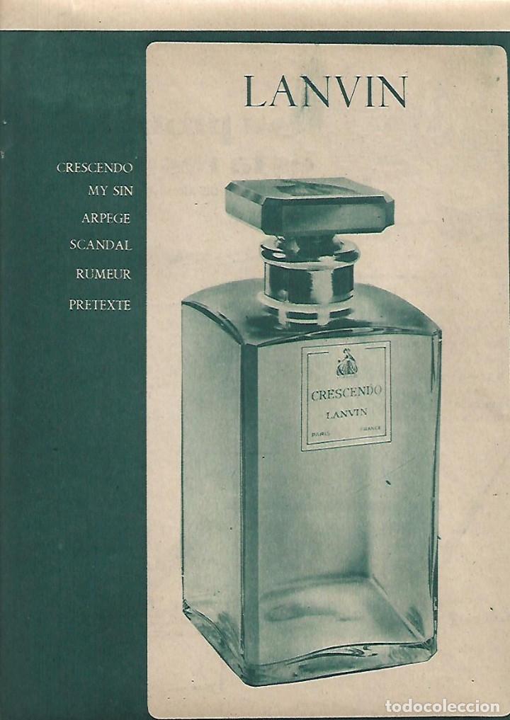 Colecionismo: A&Ntilde;O 1962 RECORTE PRENSA PUBLICIDAD COLONIA PERFUME LANVIN CRESCENDO