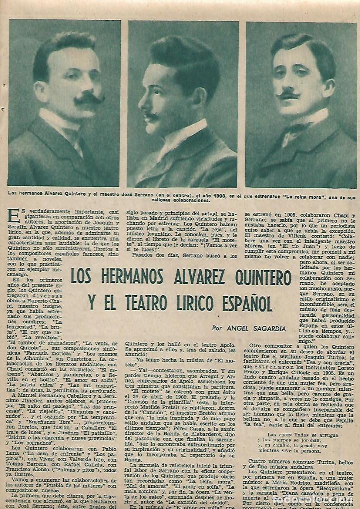Colecionismo: A&Ntilde;O 1962 RECORTE PRENSA LOS HERMANOS ALVAREZ QUINTERO Y EL TEATRO LIRICO ESPA&Ntilde;OL