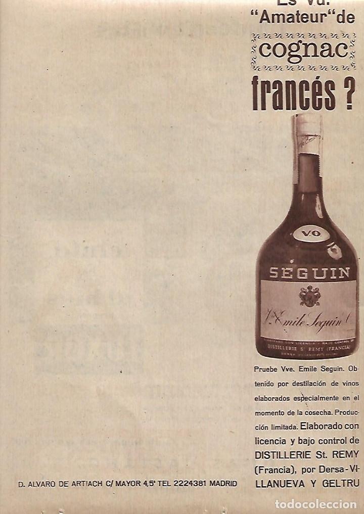 Collecting paper: A&Ntilde;O 1962 RECORTE PRENSA PUBLICIDAD BEBIDAS COGNAC FRANCES EMILE SEGUIN CINTA LUXOR TOMAS CASTA&Ntilde;O