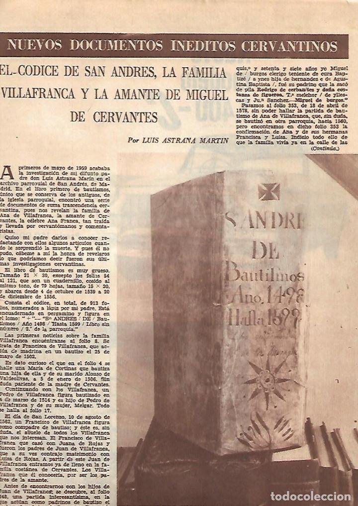Collectionnisme: A&Ntilde;O 1960 RECORTE PRENSA CODICE SAN ANDRES FAMILIA VILLAFRANCA AMANTE CERVANTES NUEVOS DOCUMENTOS