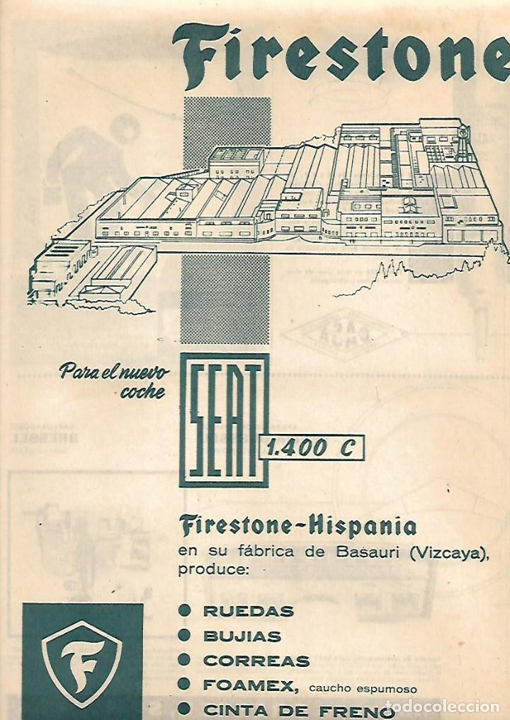Colecionismo: A&Ntilde;O 1960 RECORTE PRENSA PUBLICIDAD FIRESTONE BASAURI RUEDAS BUJIAS CORREAS PARA SEAT 1400