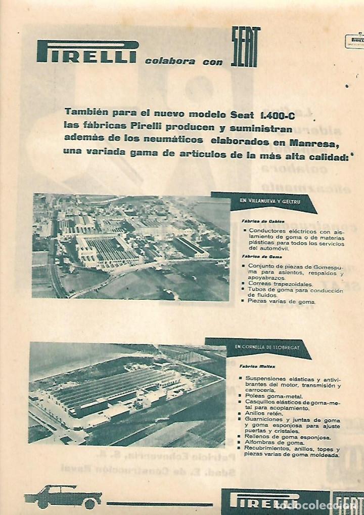 Collezionismo: A&Ntilde;O 1960 RECORTE PRENSA PUBLICIDAD PIRELLI MANRESA FABRICA NEUMATICOS PARA SEAT 1400