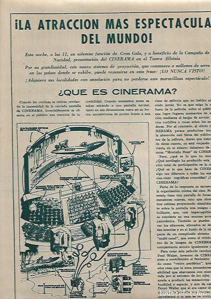 Colecionismo: A&Ntilde;O 1958 RECORTE PRENSA PUBLICIDAD CINE GALA PRESENTACION CINERAMA EN EL TEATRO ALBENIZ