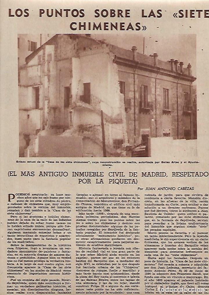 Collectionnisme: A&Ntilde;O 1958 RECORTE PRENSA FOTOS ANTIGUAS MADRID LAS SIETE CHIMENEAS INMUEBLE CIVIL MAS ANTIGUO MADRID