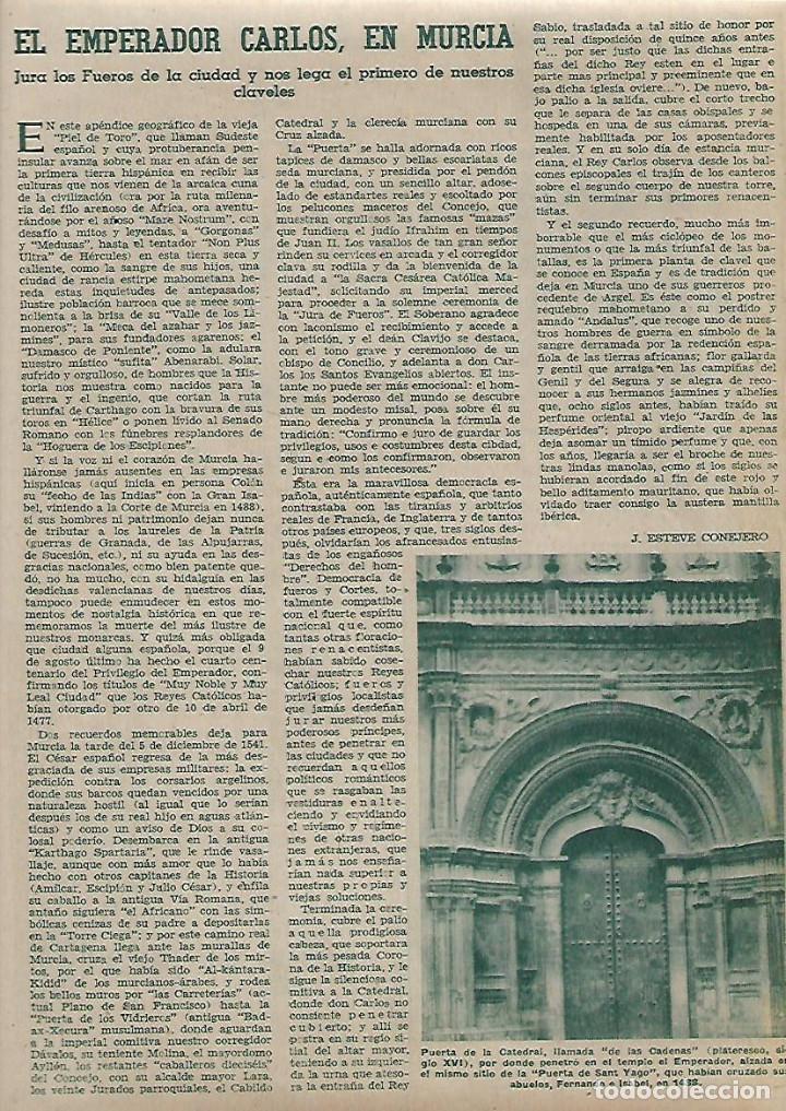Sammelleidenschaft Papier: A&Ntilde;O 1958 RECORTE PRENSA EL EMPERADOR CARLOS EN MURCIA FUEROS DE LA CIUDAD CATEDRAL