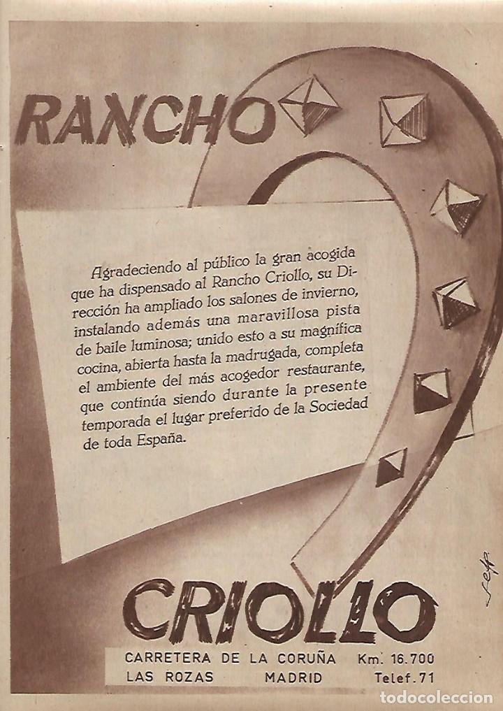 Collectionnisme: A&Ntilde;O 1958 RECORTE PRENSA PUBLICIDAD RANCHO CRIOLLO LAS ROZAS MADRID