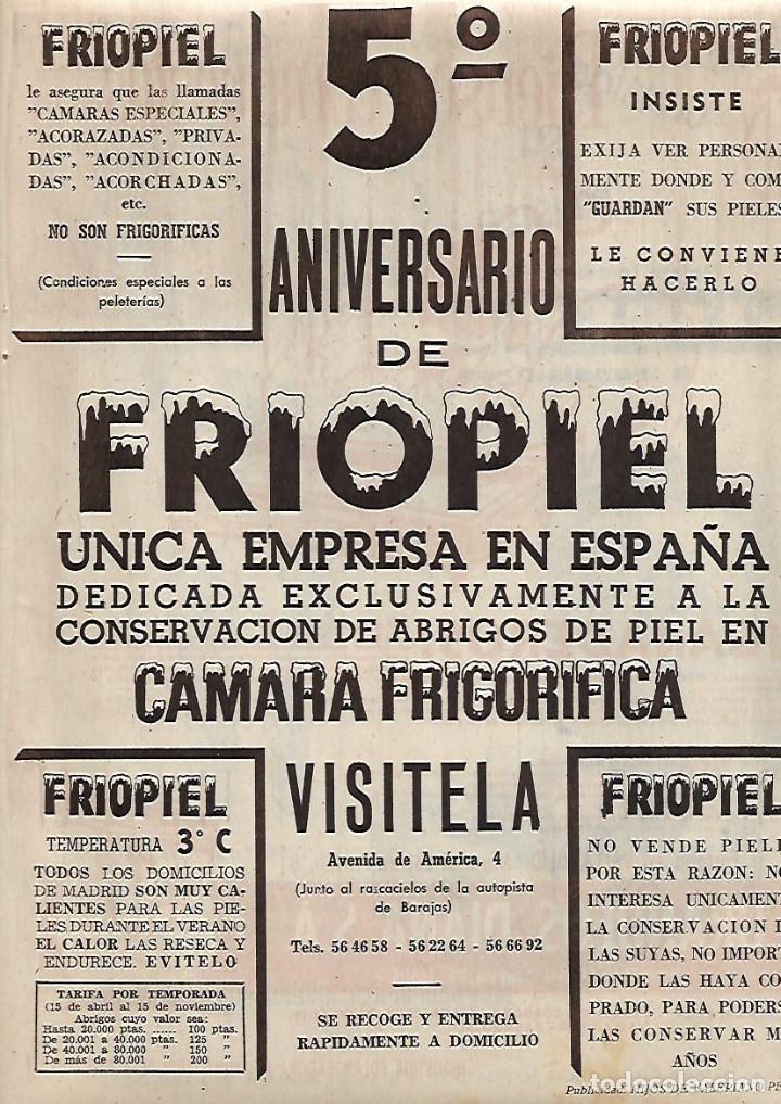 Collectionnisme: A&Ntilde;O 1959 RECORTE PRENSA PUBLICIDAD FRIOPIEL CONSERVACION ABRIGOS DE PIEL EN CAMARA FRIGORIFICA
