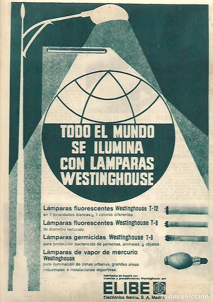 Collectionnisme: A&Ntilde;O 1962 RECORTE PRENSA PUBLICIDAD ILUMINACION LAMPARAS WESTINGHOUSE ELIBE FLUORESCENTE