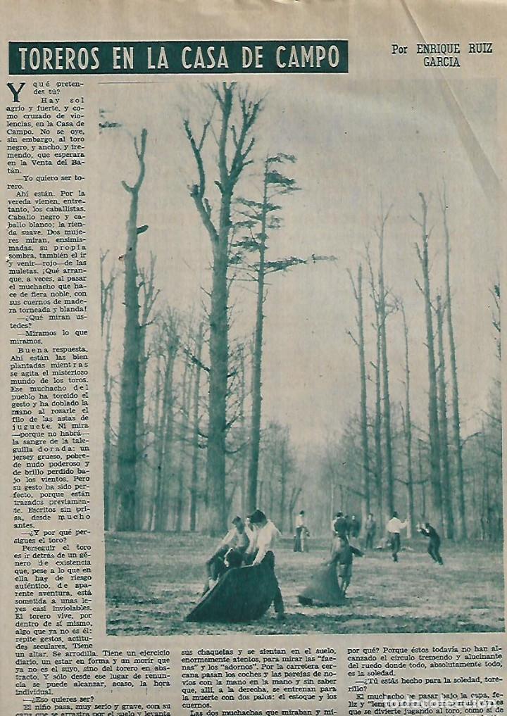 Collezionismo: A&Ntilde;O 1959 RECORTE PRENSA CLASES PRACTICA DE TOREO EN LA CASA DE CAMPO MADRID TOROS TORERO