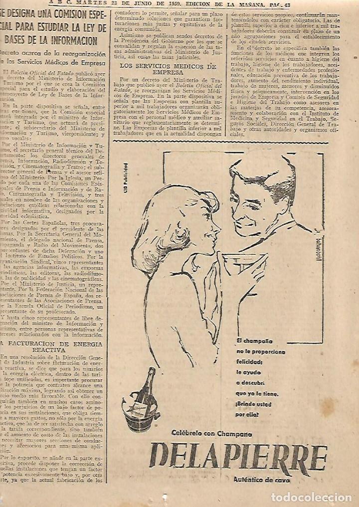 Collectionnisme: A&Ntilde;O 1959 RECORTE PRENSA PUBLICIDAD BEBIDAS CHAMPA&Ntilde;A CHAMPAN CAVA DELAPIERRE