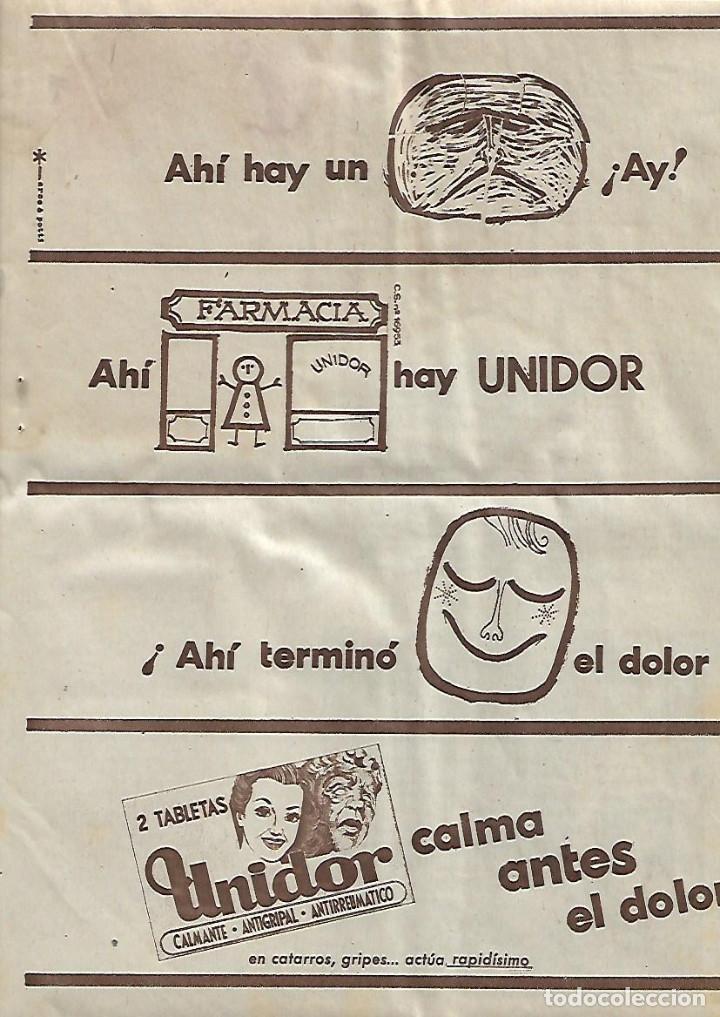 Collectionnisme: A&Ntilde;O 1959 RECORTE PRENSA PUBLICIDAD UNIDOR CALMANTE DOLOR FARMACIA