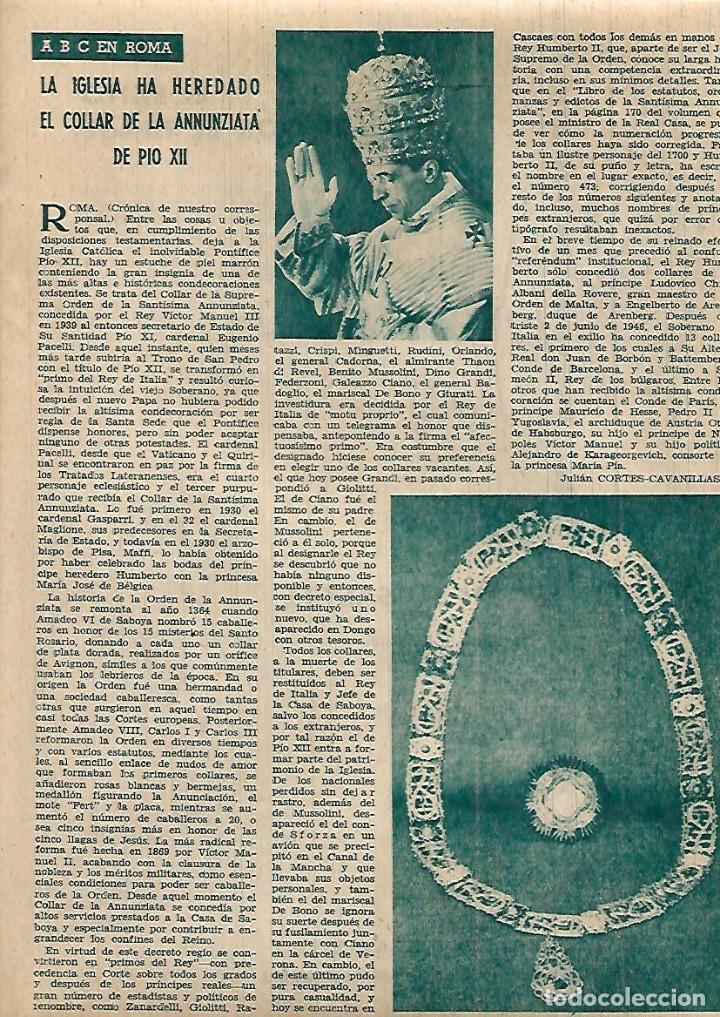 Collecting paper: A&Ntilde;O 1960 RECORTE PRENSA LA IGLESIA HEREDA EL COLLAR DE LA ANNUNZIATA DE PIO XII